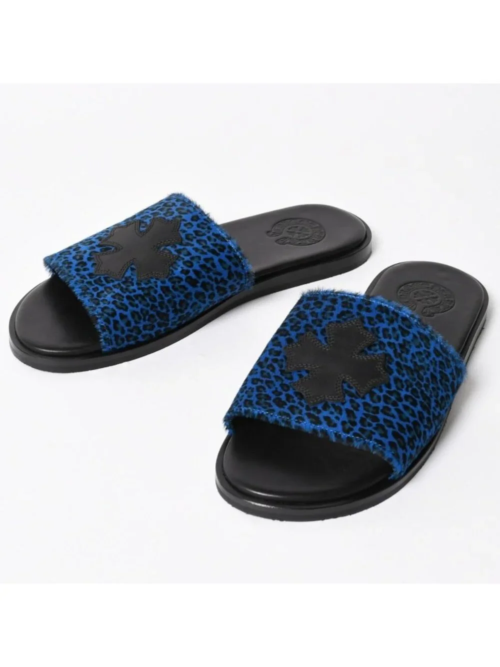 Chrome Hearts CH Slide CH Plus Patch Calf Hair Sandals Miami Exclusive Blue